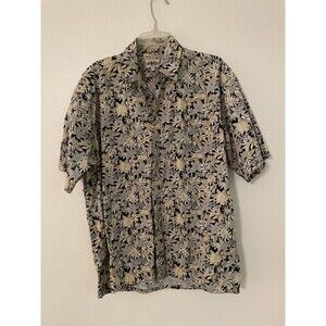 Campia Moda Hawaiian T Shirt Mens Adult Large Black Beige Floral Leaves